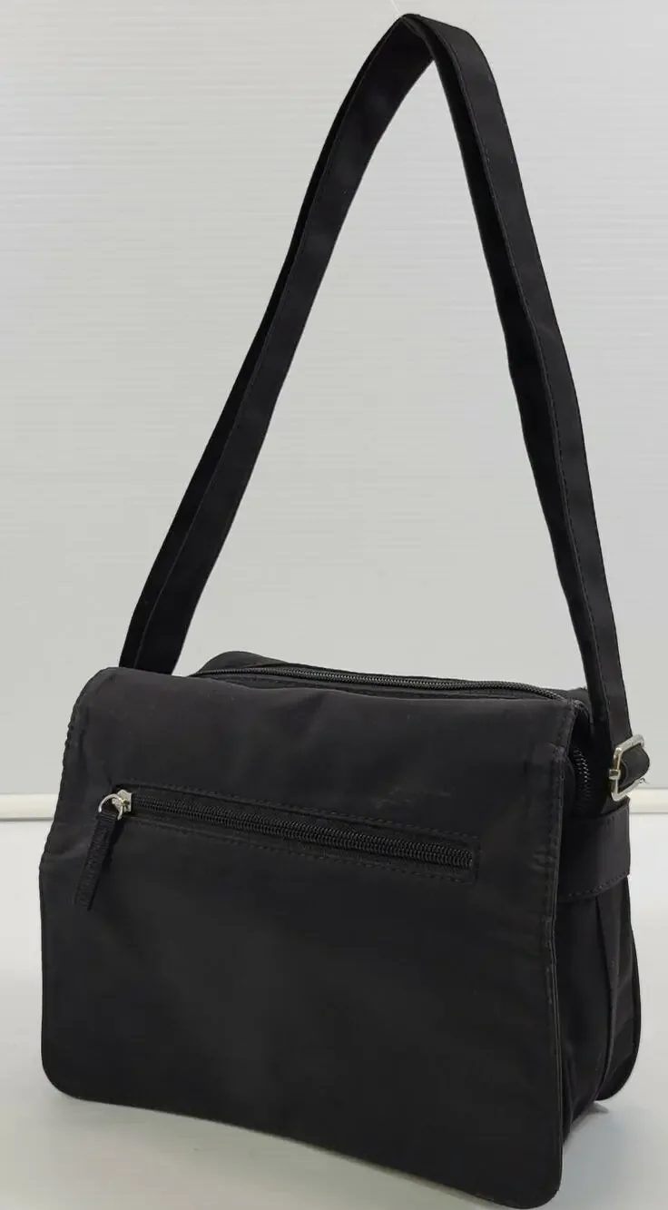 Black Shoulder Strap Travel Bag Flip Lid ID Money Holder Luggage